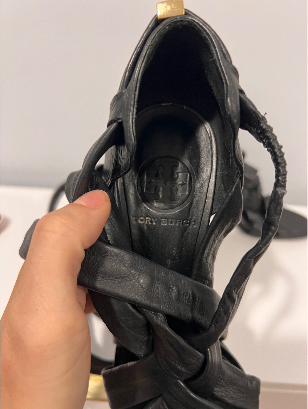 Tory Burch Black Leather Strappy Heeled Sandals with Wraparound Straps - Picture 3 of 8